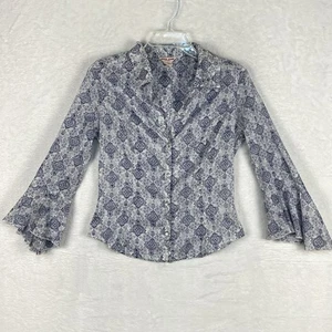 Vintage Guess Damen M Western blau Blumen Perlen Druckknopf Top Shirt Y2K Festival Boho - Bild 1 von 12