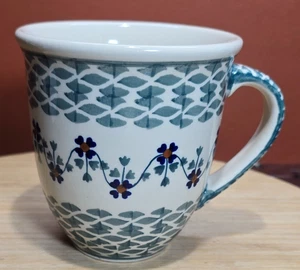 Neu ohne Etikett Blue Rose Salbei Blumen polnische Keramik 16 Unzen Becher 4 1/2" hoch NEU - Bild 1 von 4