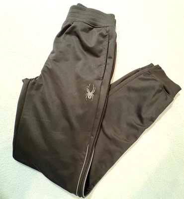 🕷️ Calça de atletismo Spyder masculina preta tamanho L 14/16 poliéster lã atlética - Imagem 1 de 4