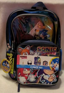 SEGA Sonic The Hedgehog 17" Backpack, Dangle, Lunch Box, Headphones Set, 4-Piece - Picture 1 of 8