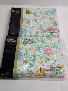 Vintage JC Penney volle Größe Spannbetttuch & flaches Laken Set Perkal Blumenmuster 54"x75 "Juliet" - Bild 1 von 5