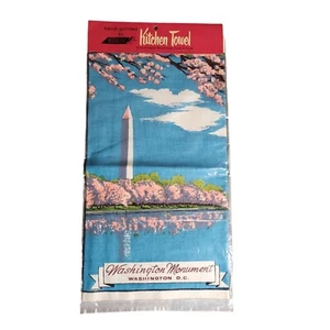 Vintage Bestex handgedrucktes Küchentuch Washington Monument DC Kirschblüten - Bild 1 von 4
