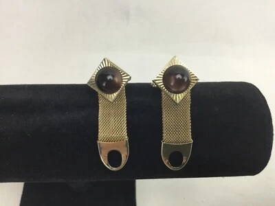 Gemelos Anson tono dorado marrón perlado piedra lucita malla envoltura alrededor Foto 1 de 2