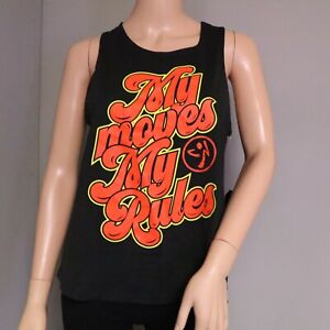 ZUMBA WEAR MY MOVES MY RULES OPEN BACK TANK TOP BLACK CHOOSE SIZE NEW