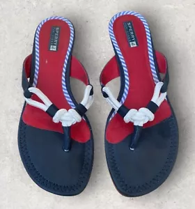 Sperry Topsider Wedge Thong Sandals Ladies 9M Leather Upper Red, White & Blue - Picture 1 of 6
