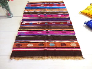 Moroccan Handmade Berber Rug Authentic Cotton Kilim Ethnic Carpet - Picture 1 of 12