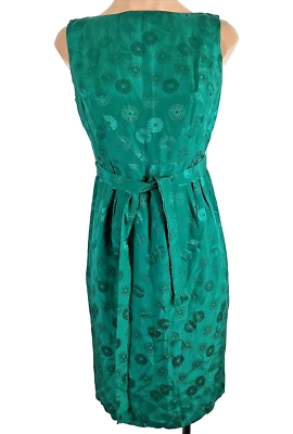 Vintage 60s Belted dress Emerald Green Floral handmade Mod GoGo Sheath S/M - Image 1 of 4