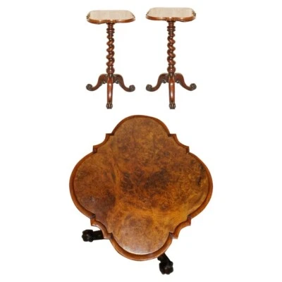 PAIR OF RESTORED VICTORIAN BURR WALNUT TRIPOD SIDE END LAMP TABLES CIRCA 1860 - Image 1 of 4