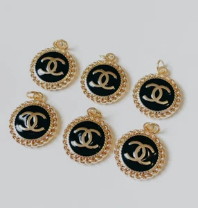 Vintage Designer CC Black & Gold Button STAMPED | 6 PC Bundle - Picture 1 of 2