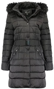 Geo Norway Chaqueta de Invierno Desmontable Capucha Imitación Piel Agua Viento Frío Cinturón - Imagen 1 de 14