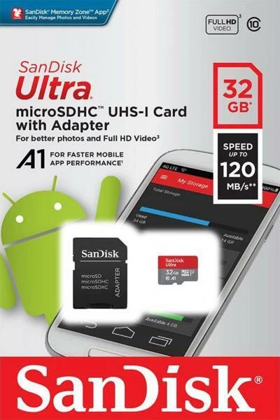 Sandisk Micro SDHC Karte 32GB Speicherkarte Ultra Android UHS-I U1 120 MB/s A1 - Bild 1 von 1
