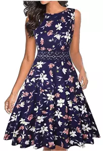 OWIN Women's Vintage Floral Lace Flared Swing Casual Party Cocktail Dress MEDIUM - Picture 1 of 4