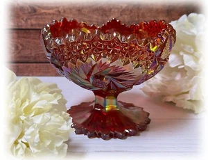 Fenton Comport 8227 Red Marigold Orange Carnival Glass Pinwheel Pattern 1971 HTF - Picture 1 of 9
