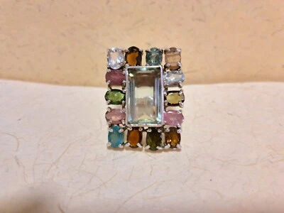 ANELLO IN ARG. STERLING 925 RODIATO  CON TORMALINE NATURALI MULTICOLORI - Immagine 1 di 4