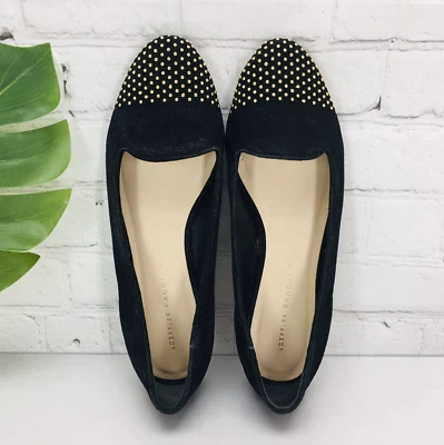 Loeffler Randall женщин балет плоский размер 8 черный кожаный скольжения на туфли с заклепками - Изображение 1 из 4
