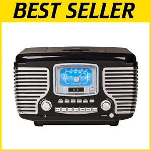 Corsair Tabletop Bluetooth Radio with CD Player & Vintage Alarm Clock Design - Picture 1 of 12
