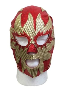 Máscara de Lycra Luchador Lucha Libre Mexicano Grado Profesional El Solar - Rojo/Dorado - Imagen 1 de 6