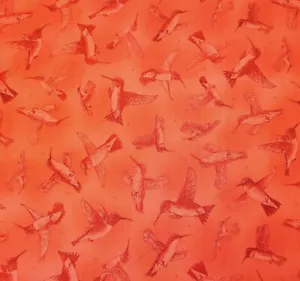 20" Hummingbirds Hautman for Quilting Treasures Tonal Red / Coral - Picture 1 of 3