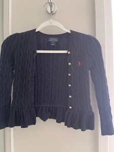 Girls Ralph Lauren Blue Cotton Cable Knit Button Up Peplum Cardigan Size 6 - Picture 1 of 3