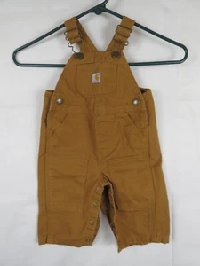 Carhartt Youth Bib Overalls Unlined DBL Knee Zip Kids Brown Work Canvas SZ 6M - Picture 1 of 6