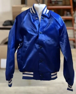 Vintage WestArk Satin Bomber Jacket Royal Blue  Snap-front  lined  youth medium - Picture 1 of 5