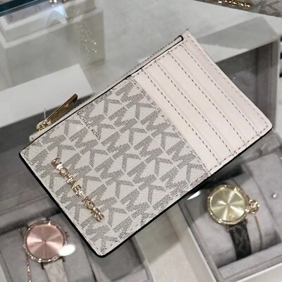 MICHAEL KORS Jet Set Viaje MD Top Cremallera Estuche para Tarjetas Monedas Cartera Crema Clara Foto 1 de 4