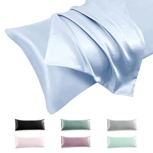 1 Pcs Satin Pillowcase 20x54 Body Pillow Covers Cooling Breathable Light Blue Bo - Picture 1 of 8