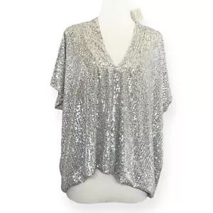 NUOVO Top Dolman Dolman Collections Paillettes Donna S M Argento Collo a V Made in Italy - Foto 1 di 10
