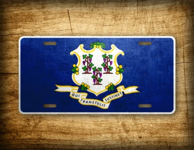 Connecticut Americana Weathered Metal Flag License Plate Antique CT State Flag   - Image 1 of 4