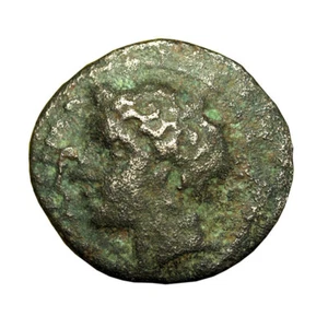 Moneta greca antica Kamarina Sicilia AE12mm testa di femmina sinistra / toro 02835 - Foto 1 di 3