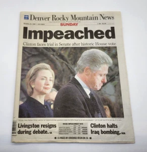 Periódico Denver Rocky Mountain News "Impeached" Bill Clinton 20 de diciembre de 1998 - Imagen 1 de 9