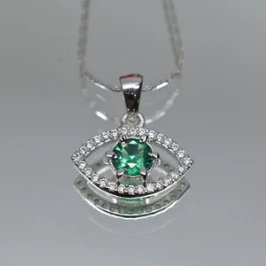 18 Ct Natural Tsavorite Garnet Evil Eye Pendant – Certified Gemstone 925 Silver - Picture 1 of 6