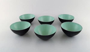 Set of six Krenit bowls by Herbert Krenchel. Black metal and mint green enamel. - Picture 1 of 7