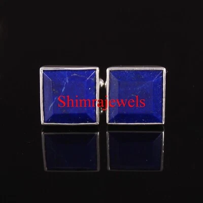 Naturale Lapislazzuli Gemma Con 18k Placcato Oro Bianco Argento Gemelli #421 - Immagine 1 di 4