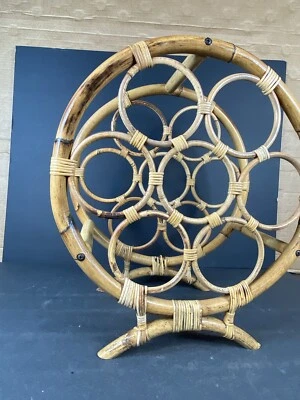 7 Bottle Bamboo Rattan style Wine Bottle Holder  - Image 1 of 4