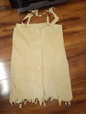 Vintage 70s Suede Mini Dress Fringe Beads Indian Native American Size 16 Poncho - Image 1 of 4