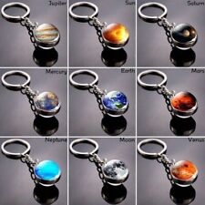 Glow in the Dark Galaxy System Keychain Double Sided Glass Dome Planet Keyring