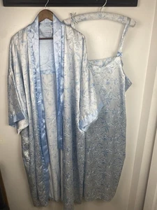 Contessa Di Roma 3X Silky Robe & Long Nightgown Floral Blue Romantic - Picture 1 of 14