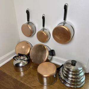Revere Ware Copper Bottom Cookware 13 PC Pots Pans Stockpot Skillets Lid Kettle - Picture 1 of 11