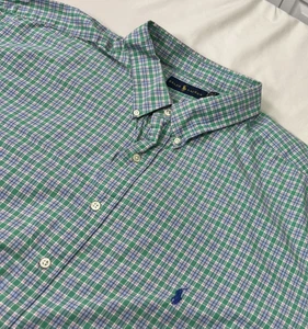 Ralph Lauren Shirt Mens 4XLT 4XL Tall Green Blue Check Long Sleeve Button Up - Picture 1 of 10