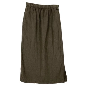 nwot CP SHADES Brown Pure Irish Linen Midi Skirt S Stretchy Elastic Waist Slit - Picture 1 of 9
