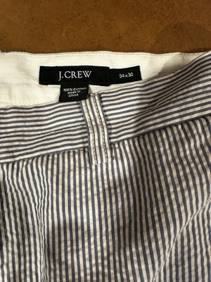 J Crew Seersucker Blue & White Stripe Chino Pants Mens 34x30 (ACT 34x29) - Image 1 of 4