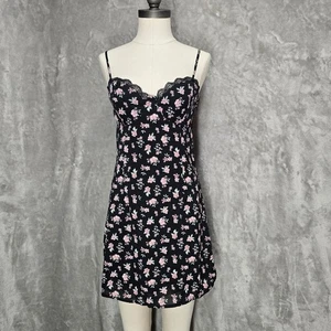 Mini Vestido Floral LA Hearts Talla Pequeña Negro Rosa Borde de Encaje Espalda Abierta Con Aros - Imagen 1 de 9
