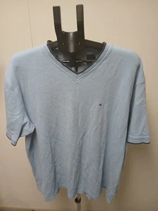 Tommy Hilfiger Mens XXL Mesh Shirt V-neck Baby Blue Pullover Short Sleeve - Picture 1 of 6