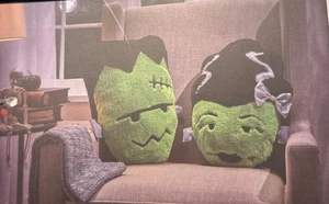 New Isaac Mizrahi FRANKENSTEIN and BRIDE Pillow Set of 2 Halloween Decor - Picture 1 of 10