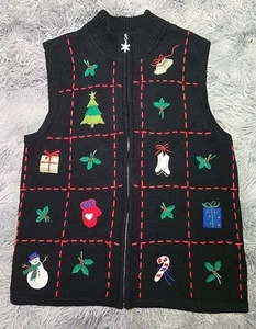 VTG Erika Women's Christmas Cardigan Sweater Vest Size S Full Zip Appliqued - Picture 1 of 8