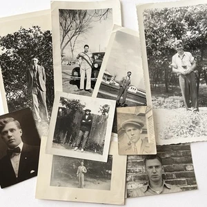 Vintage B&W Snapshot Photograph Handsome Young Man Lot Of 8 Men - Picture 1 of 18