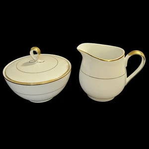 Mikasa Fine China Narumi Japan DORIC 5429 Creamer & Sugar Bowl w/ Lid Gold Trim - Picture 1 of 5