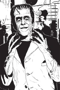 MUNSTERS - HERMAN MUNSTER B/W PRINT HAND SIGNED by Artist Michael Champion w COA - Picture 1 of 1