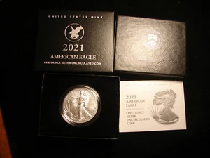 2021-W Uncirculated American Silver Eagle Type 2 w/ COA & US Mint Box 21EGN - Picture 1 of 3